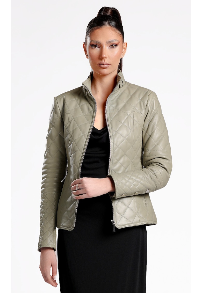 Geaca de Dama din Piele de Miel Matlasata cu Vatelina - Model Adriana - Verde fistic