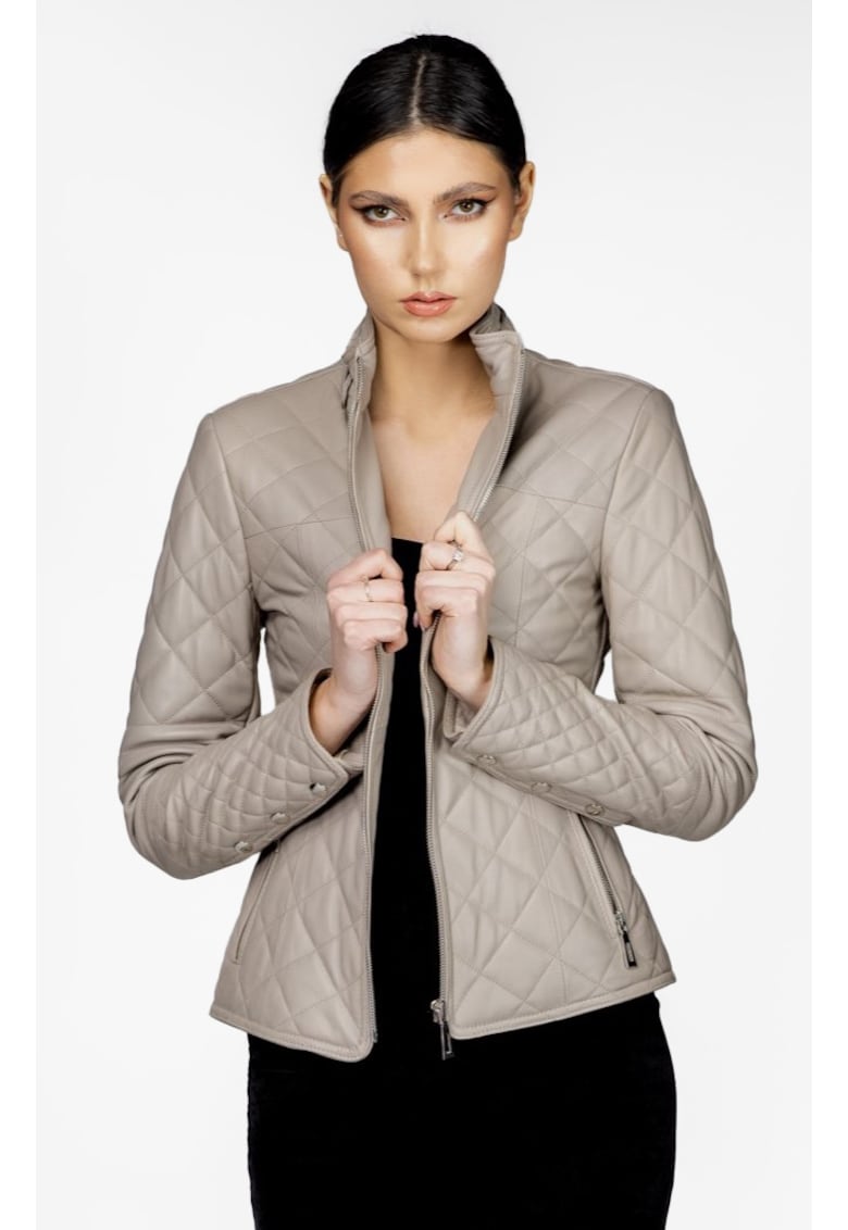 Geaca de Dama din Piele de Miel Matlasata cu Vatelina - Model Adriana - Bej