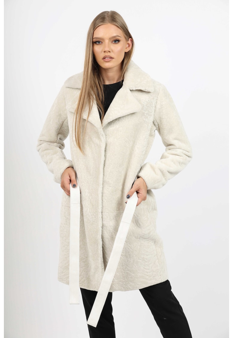 Cojoc de Dama din Blana de Miel Australian cu Revere - Model Elara - Crem