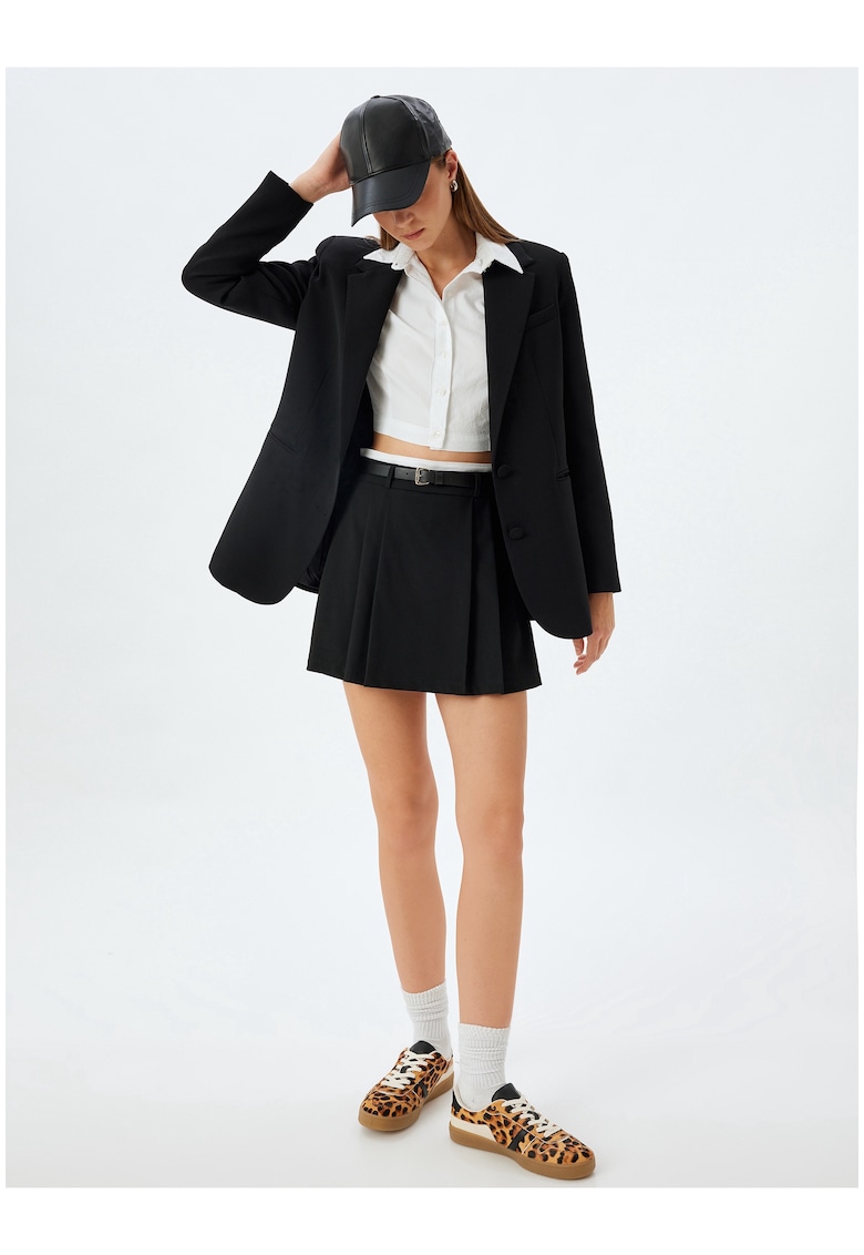 Fusta-pantalon cu talie inalta si aspect plisat - Negru