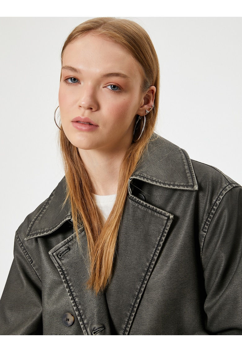 Trenci din piele ecologica cu doua randuri de nasturi