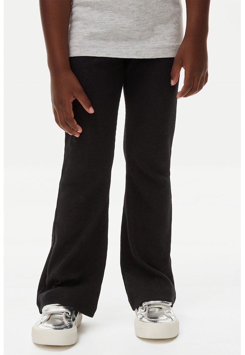 Pantaloni striati cu croiala evazata - Negru
