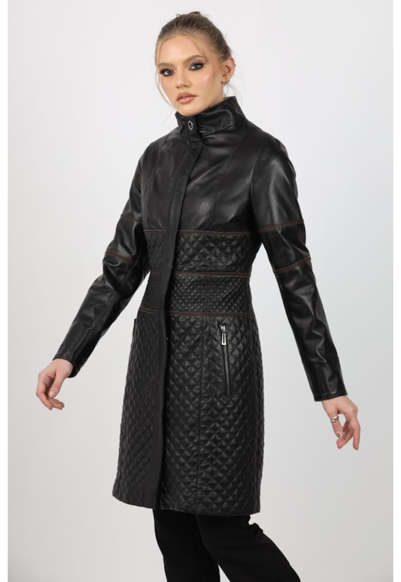 Geaca de Dama din Piele de Miel Matlasata - Model Tokyo - Negru