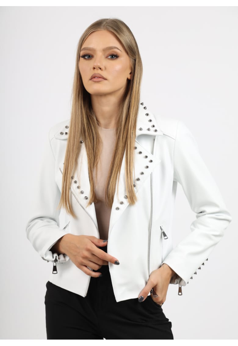 Geaca de Dama din Piele de Miel cu Tinte - Model Urban Giovana - Alb