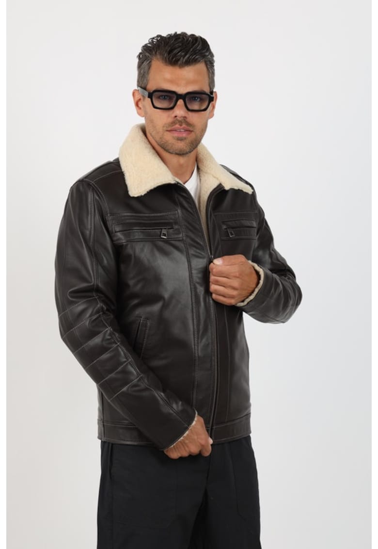 Geaca de Barbati din Piele de Miel - Imblanita - Model Caius - Maro