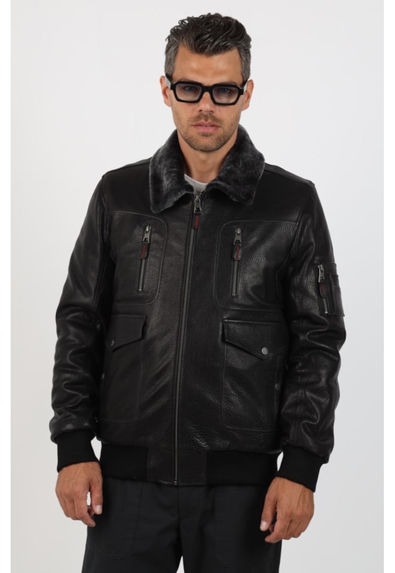 Geaca de Barbati din Piele de Miel - Imblanita - Model Zian - Negru