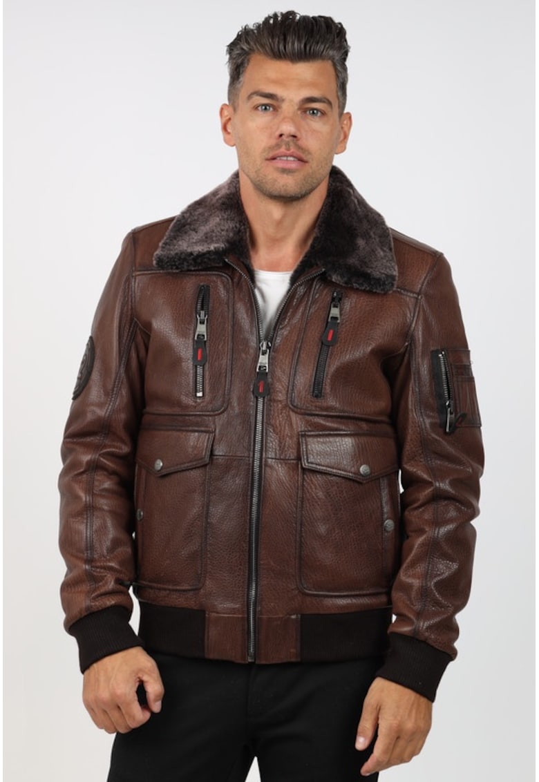 Geaca de Barbati din Piele de Miel - Imblanita - Model Zian - Maro