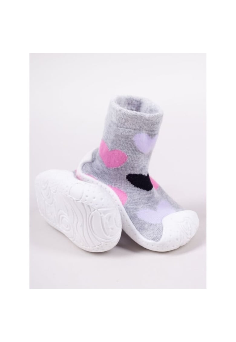 Botosi De Casa Cu Talpa Antiderapanta - Design Inimioare Colorate - Textil - Fete