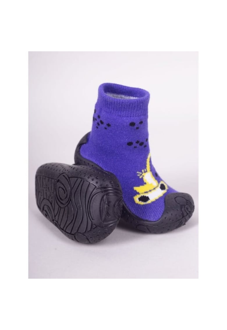 Botosi De Casa Cu Talpa Antiderapanta - Design Cu Excavator Galben - Textil - Baieti