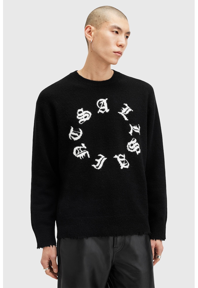 Pulover din amestec de lana cu decolteu la baza gatului