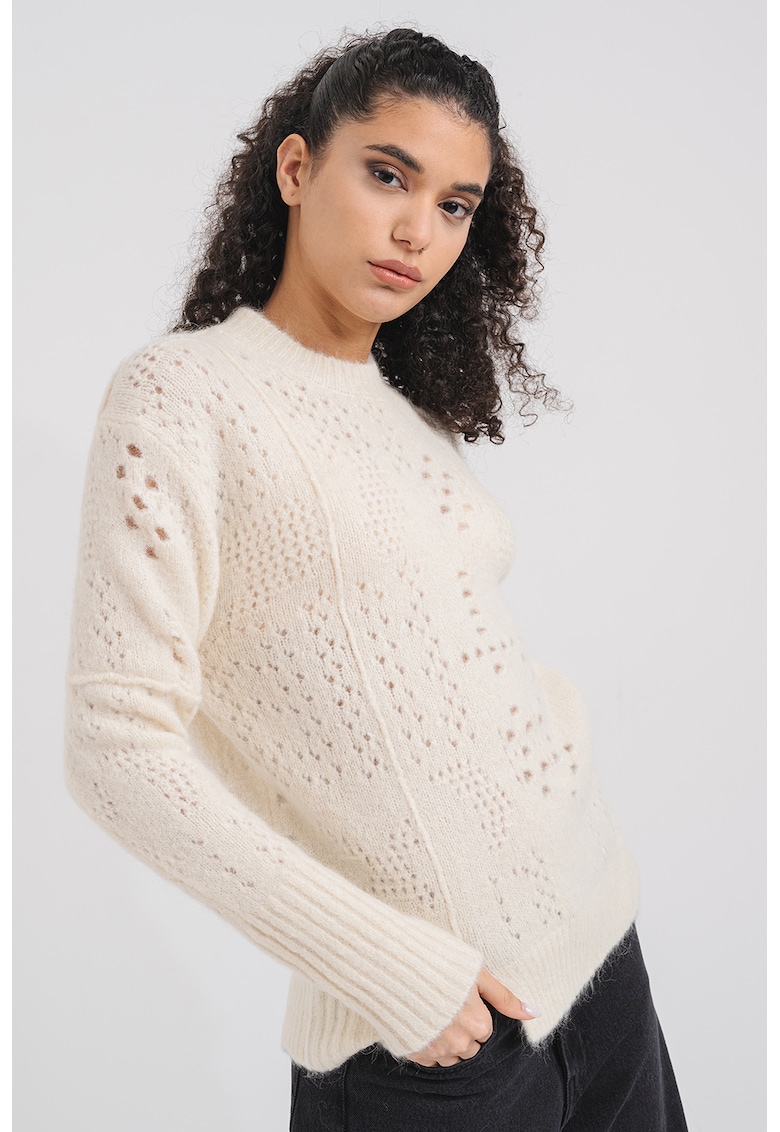 Pulover regular-fit cu decolteu la baza gatului - Alb optic