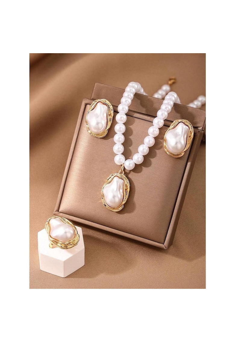 Set colier - cercei si inel reglabil - cu perle - Johanna C19