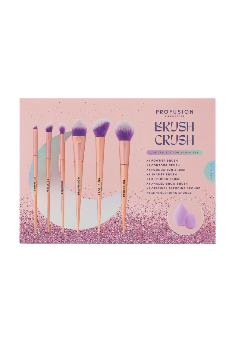 Set Brush Crush - 6 pensule de make-up & 2 bureti machiaj -  8 articole