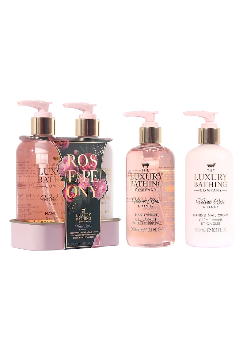 Set Cadou Delightful Duo - Velvet Rose & Peony - Sapun Lichid - Crema Maini si Unghii - Tavita Metalica - 2 articole