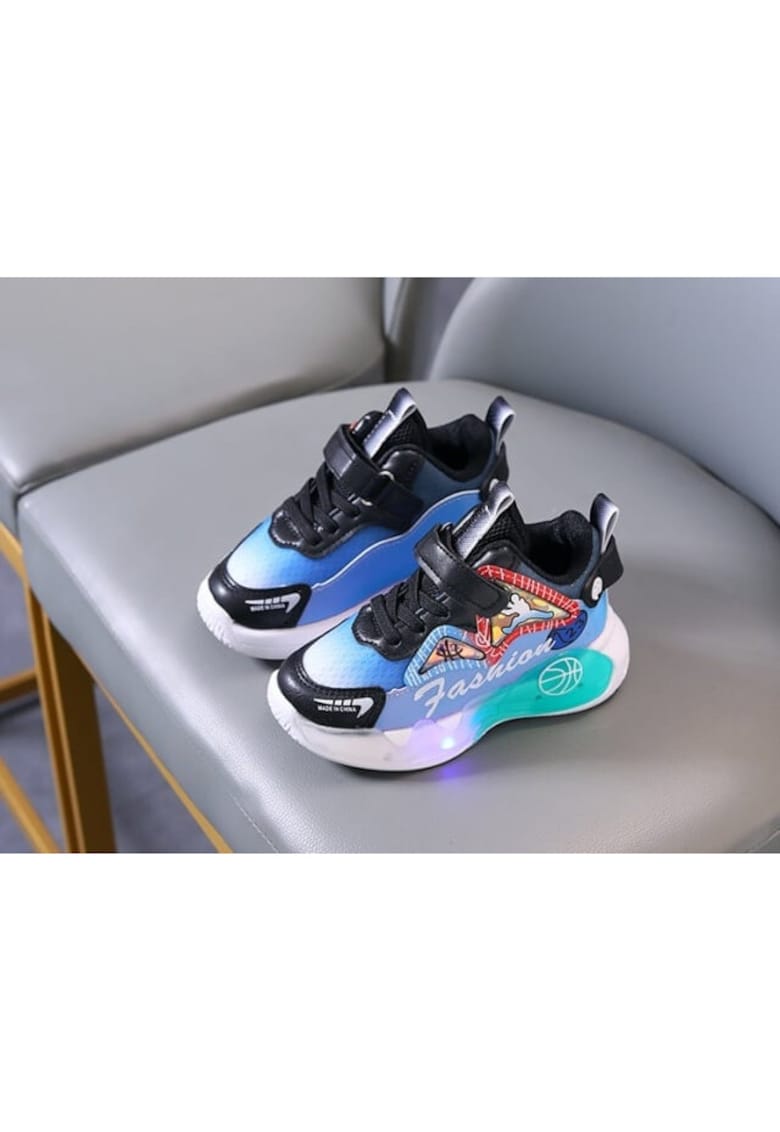 Pantofi Sport Cu Luminite - Model Fashion - Piele ecologica - Textil - Baieti - Siret - Velcro - Multicolor