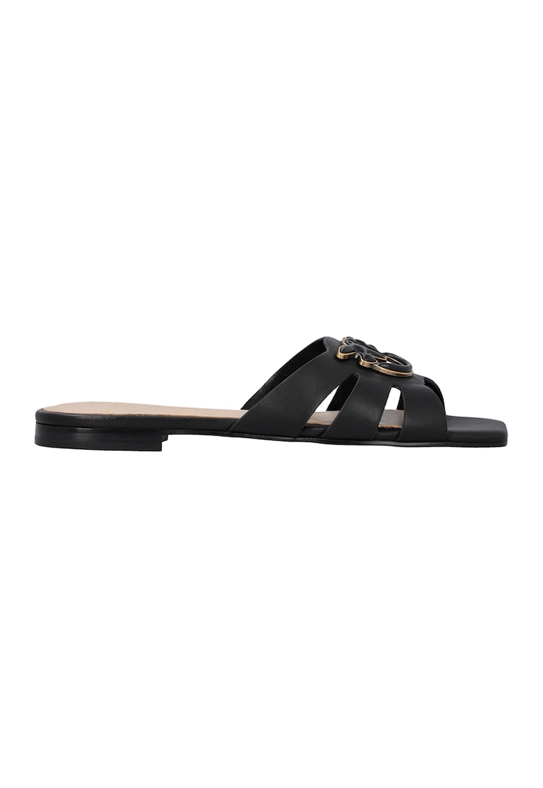 Papuci de piele cu varf patrat - Negru