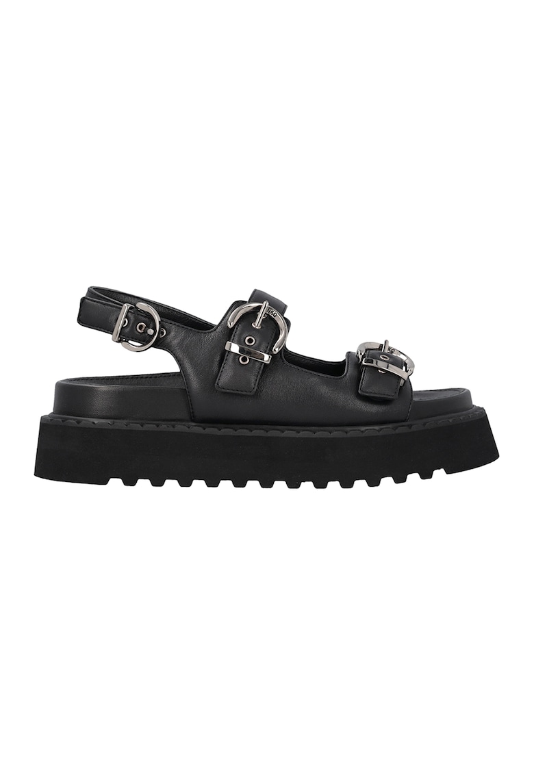 Sandale flatfom de piele - Negru