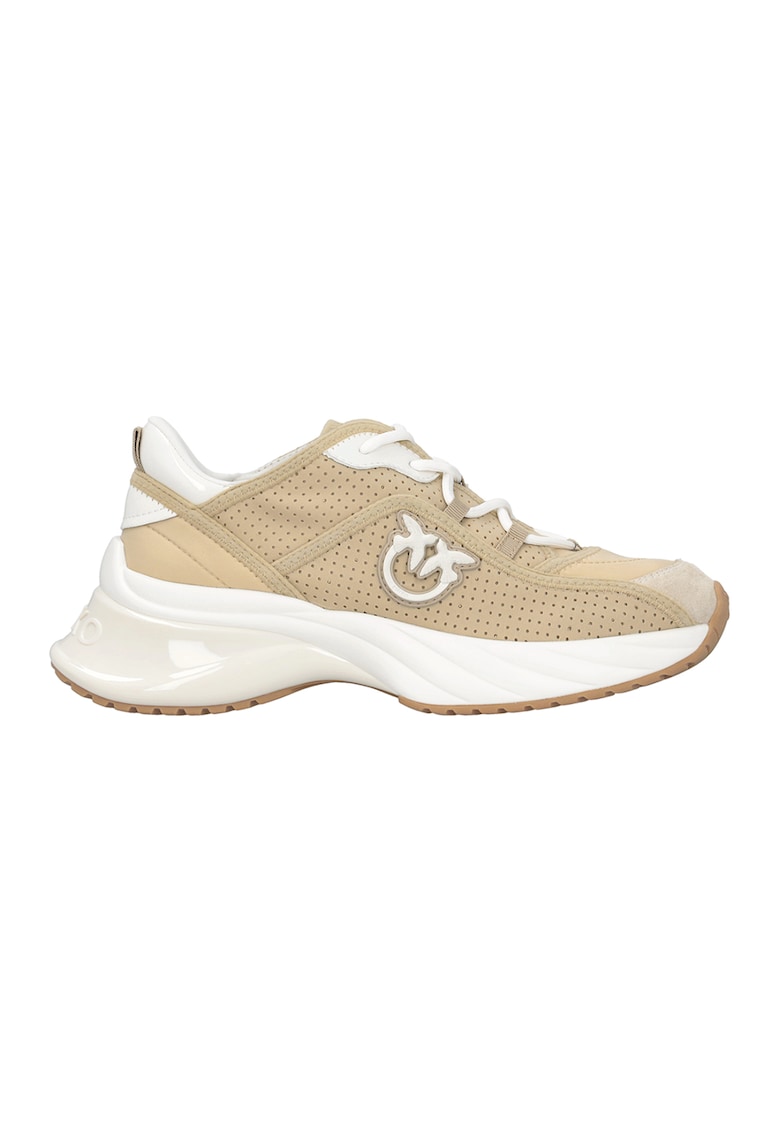 Pantofi sport wedge cu perforatii - Alb/Maro deschis
