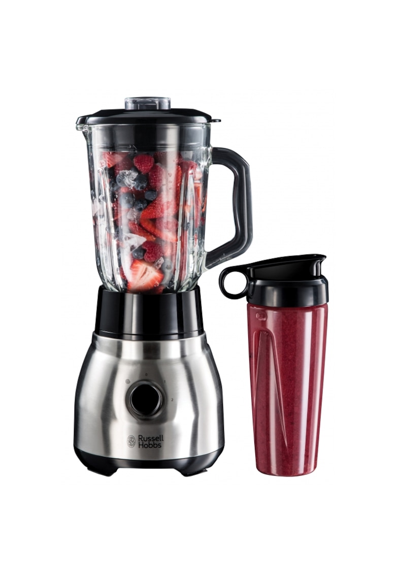 Blender - 600W - vas sticla Stainless Steel - recipient portabil 2 in 1 - Negru/Inox