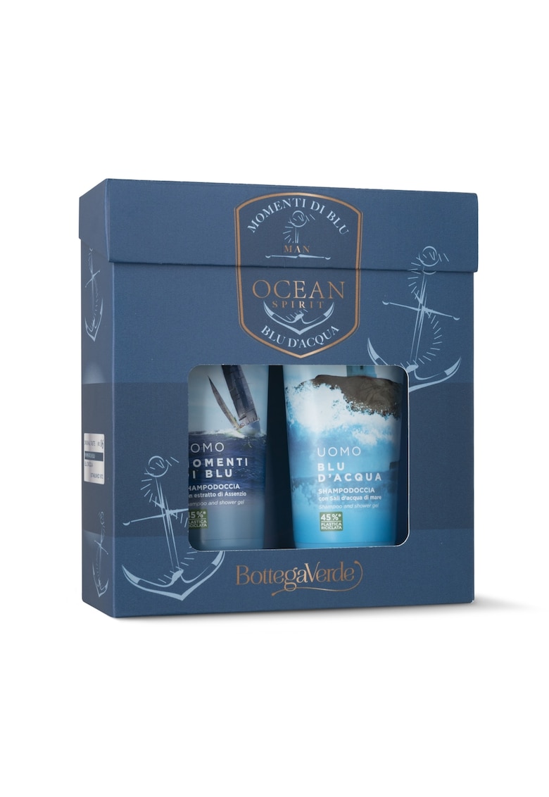 Set Cadou Barbati - Gel de Dus 2 in 1 - Momenti di Blu - Curatare Corp cu Arome Marine - Hidrateaza si Curata Pielea - Cu Extract de Absint - Ideal pentru Ingrijire Zilnica - 2 x 200 ml