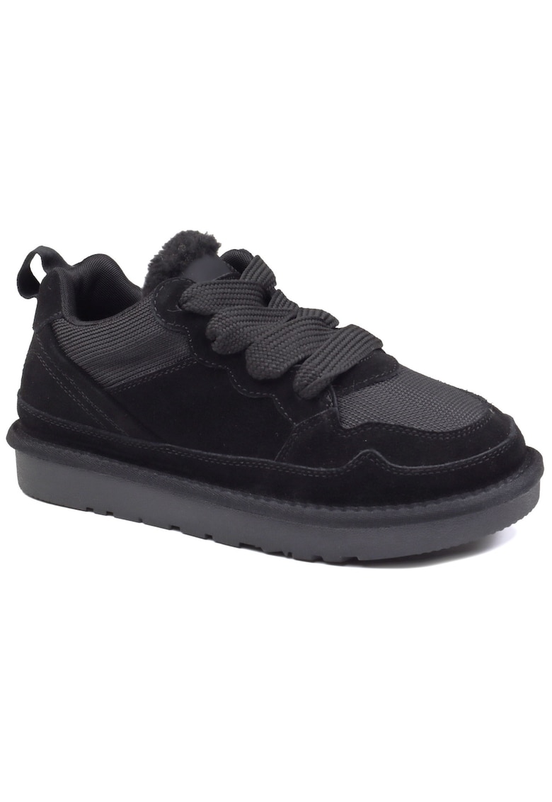 Pantofi dama sport - piele intoarsa si material textil - I1204 - Negru