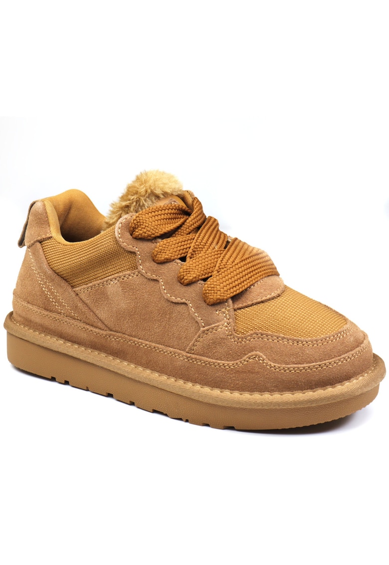 Pantofi dama sport - piele intoarsa si material textil - I1204 - Maro