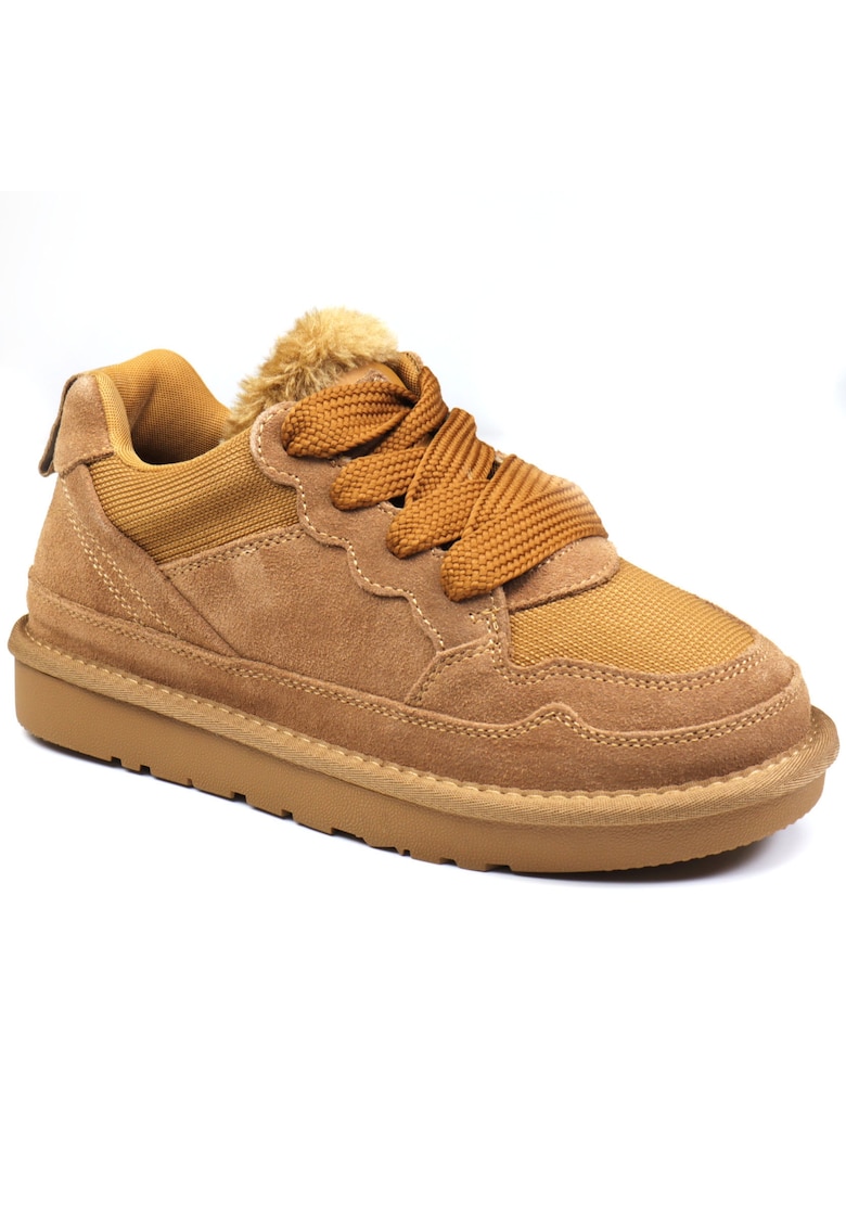 Pantofi dama sport - piele intoarsa si material textil - I1204 - Maro