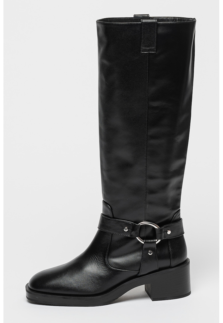 Cizme de piele lungi pana la genunchi Jax - Negru