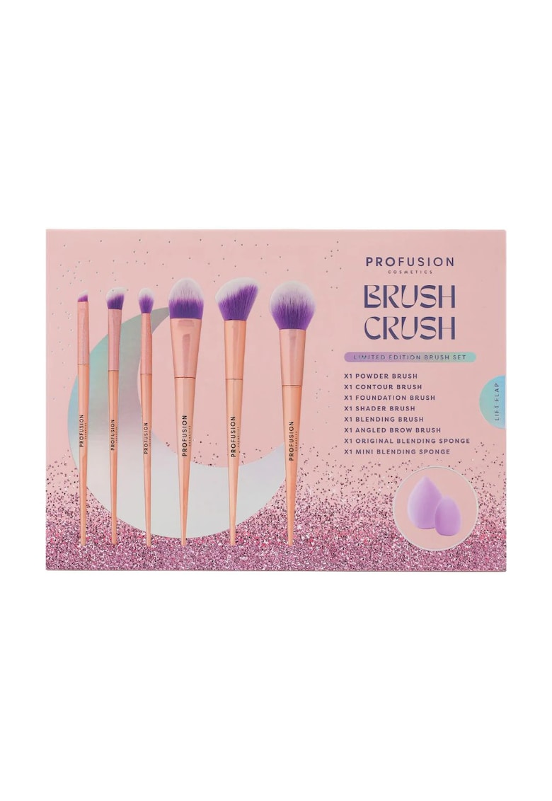Set Brush Crush - 6 pensule de make-up & 2 bureti machiaj - 8 articole