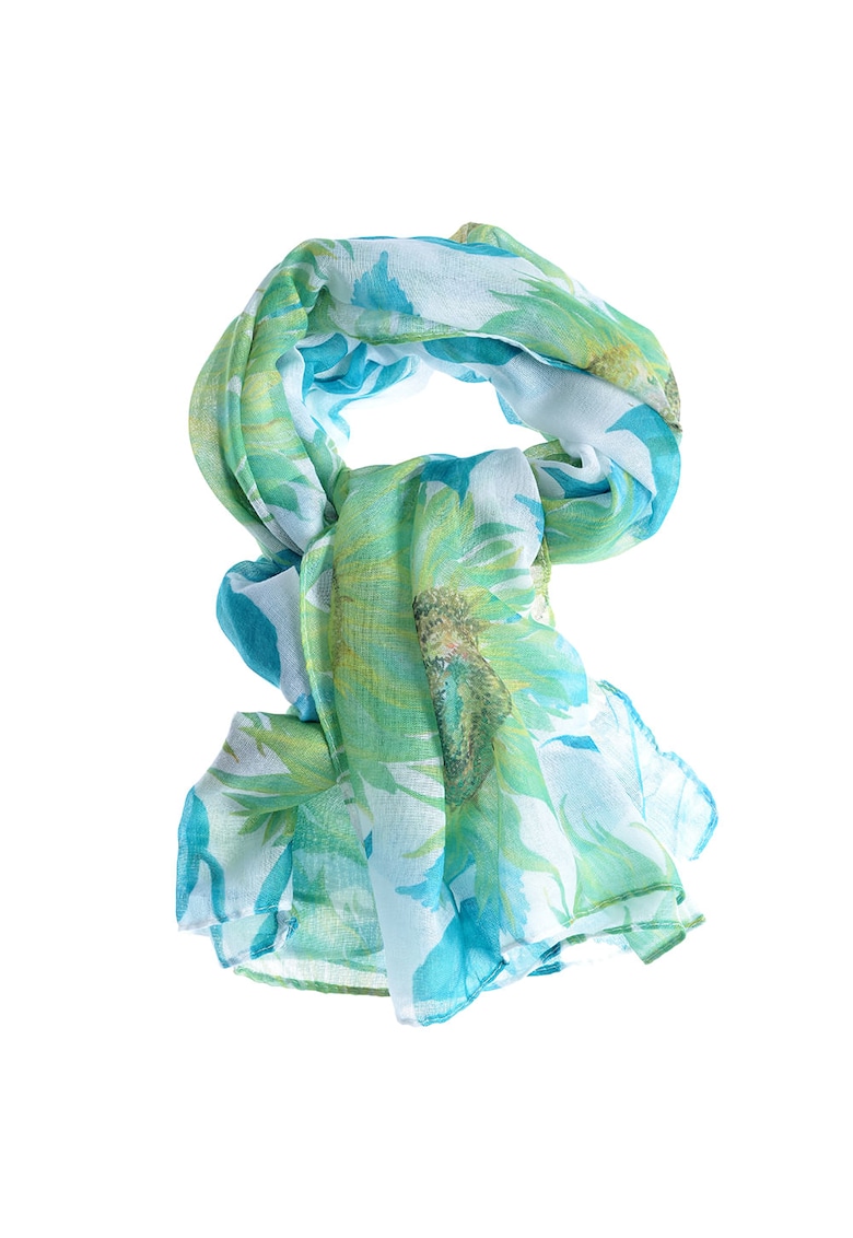 Esarfa verde din vascoza cu imprimeu floarea soarelui