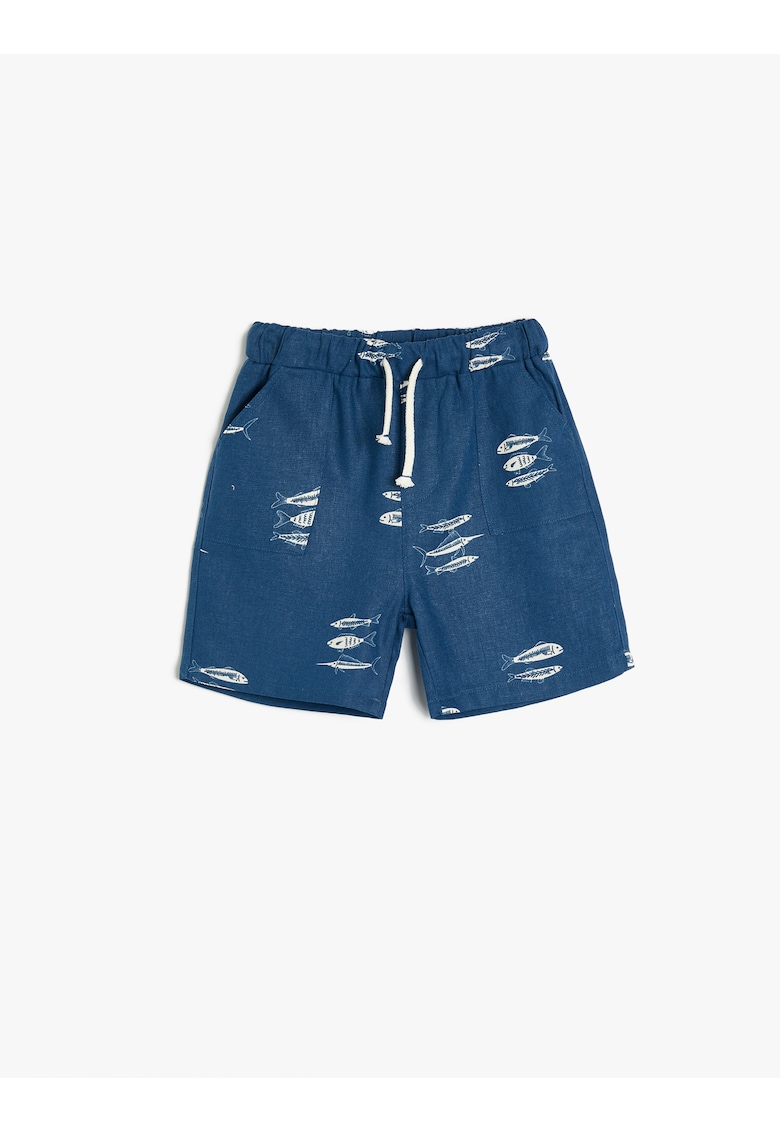 Pantaloni scurti cu snur de ajustare si imprimeu Pantaloni scurti cu snur de ajustare si imprimeu