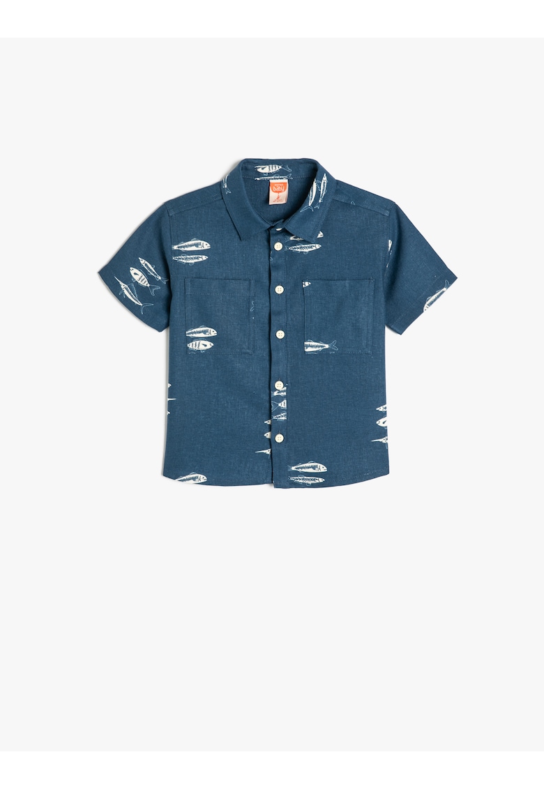 Camasa de bumbac cu imprimeu si buzunare pe piept