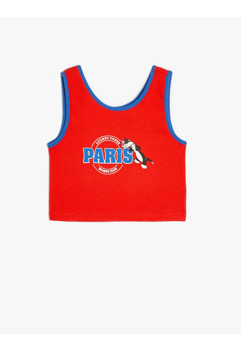 Top crop cu imprimeu text