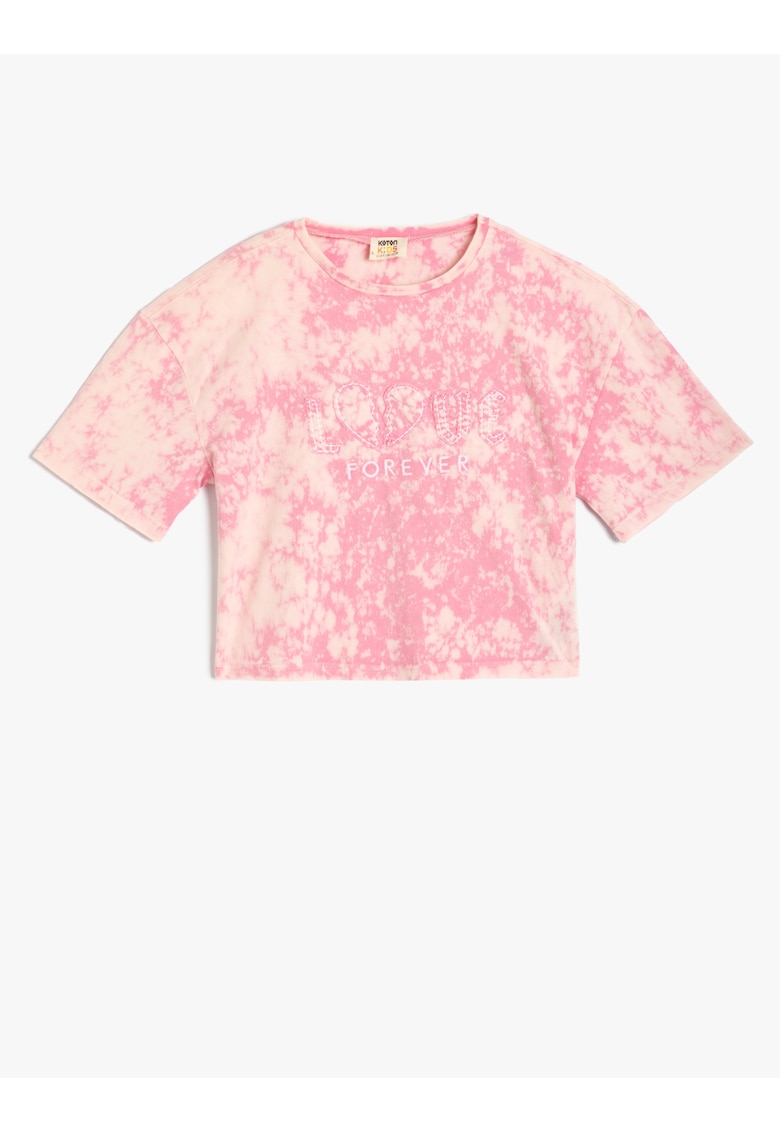 Tricou crop din bumbac cu model tie-dye