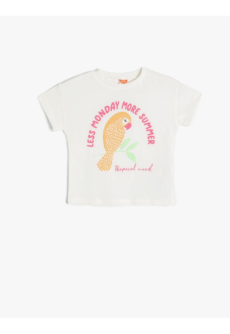 Tricou cu imprimeu si decolteu la baza gatului