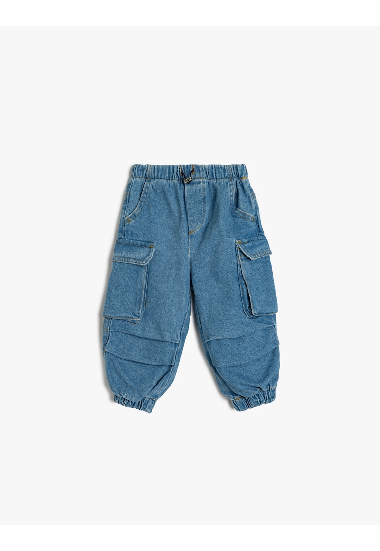 Blugi cargo cu banda elastica in talie