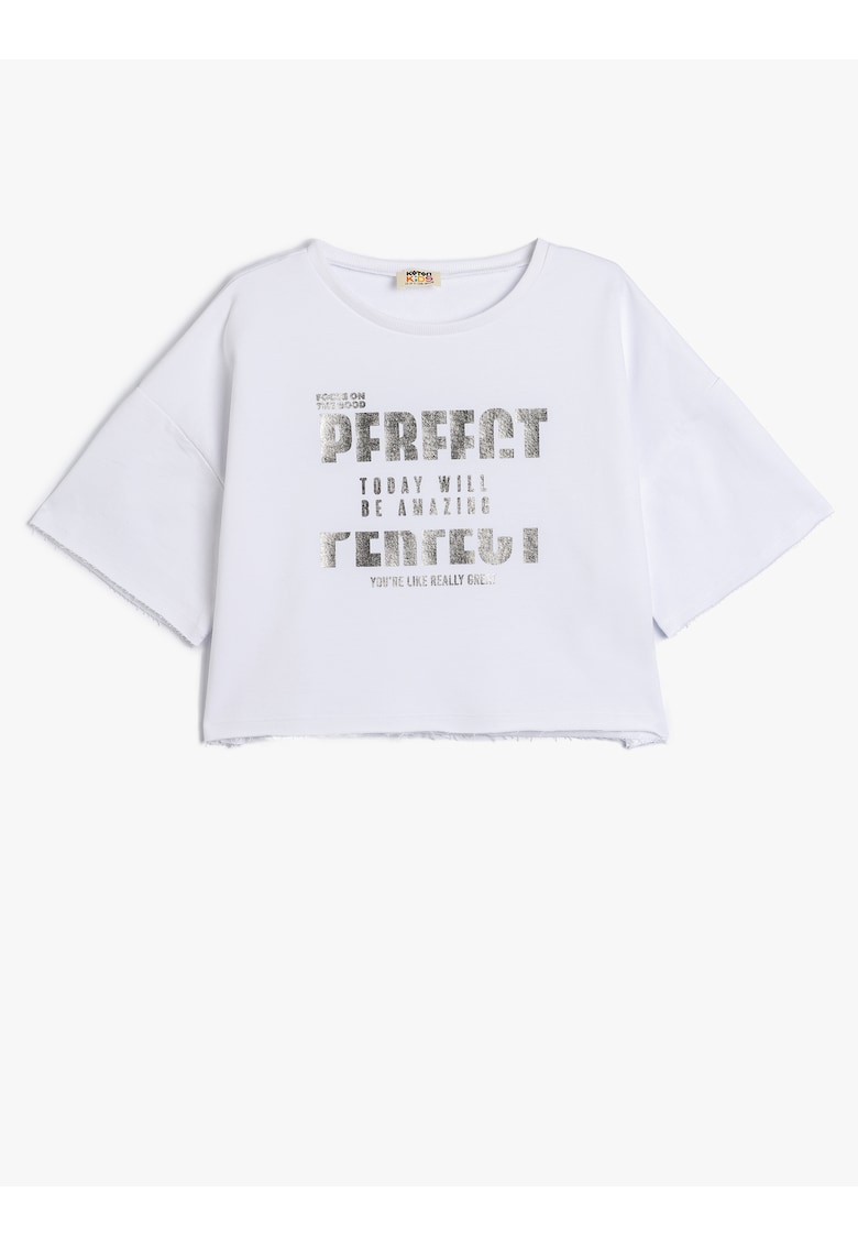 Tricou crop cu imprimeu text