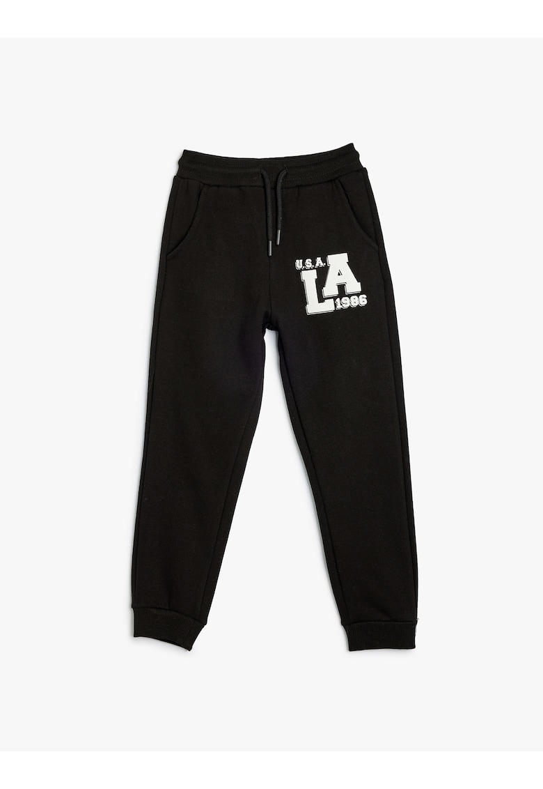 Pantaloni de trening din amestec de bumbac cu model text