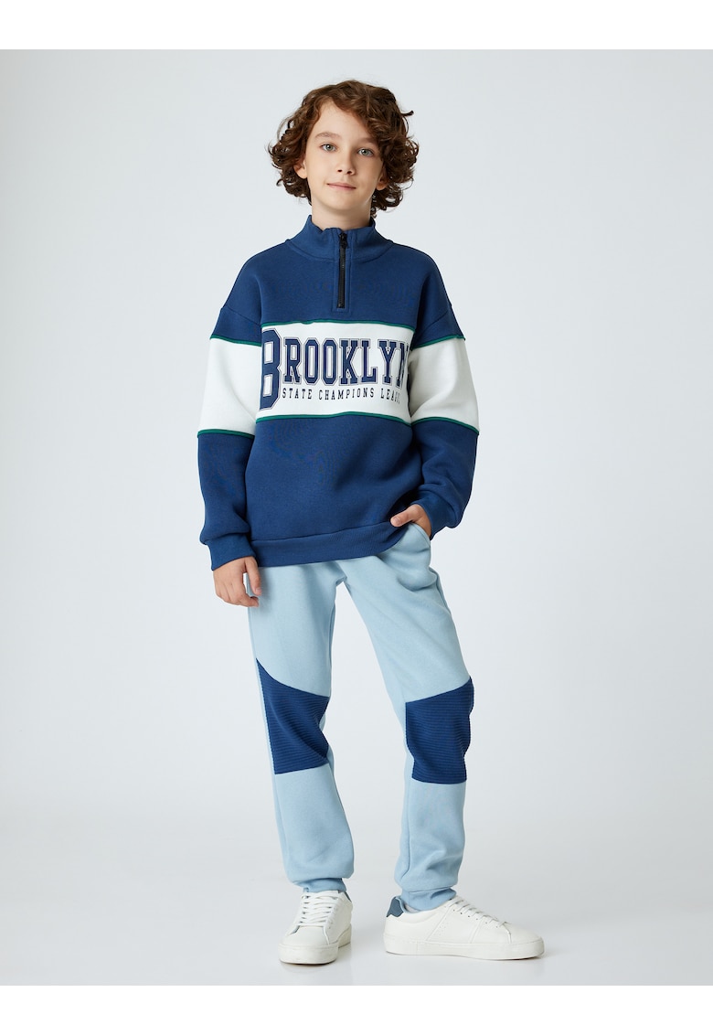 Bluza de trening polo cu text si fermoar scurt - Bleumarinwqsaxzf