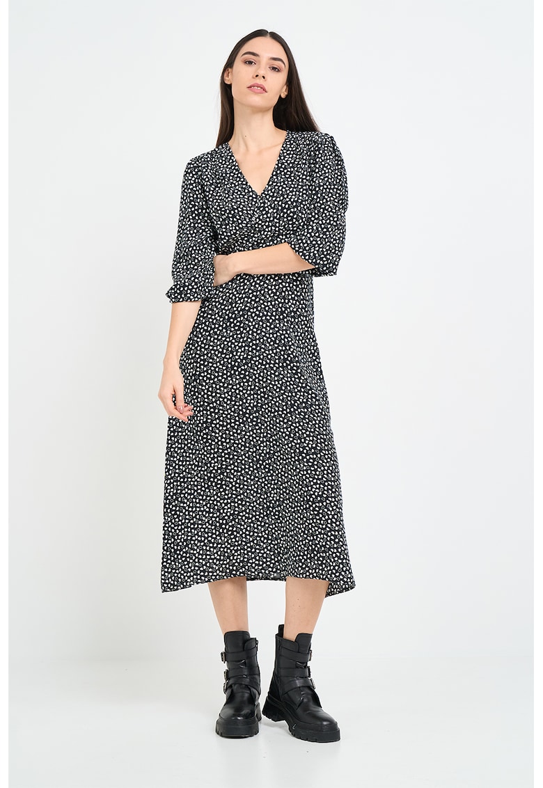 Rochie cu imprimeu si decolteu in V - Alb/Negru