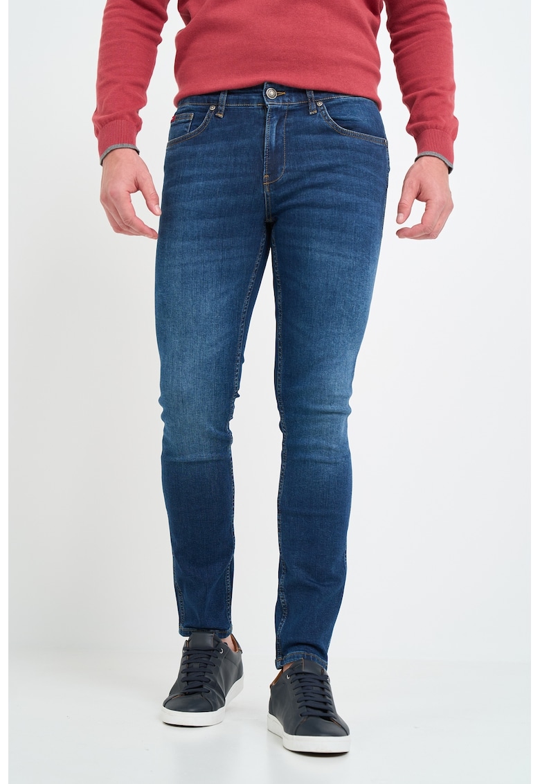 Blugi slim fit cu aspect decolorat