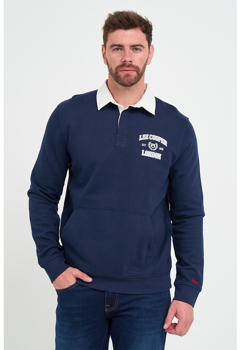 Bluza de trening polo din bumbac cu buzunar kangaroo