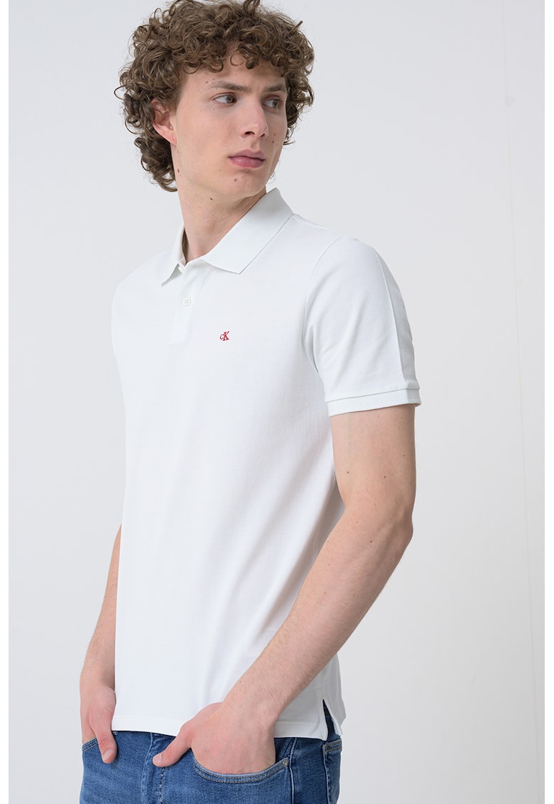 Tricou polo de bumbac pique - Alb