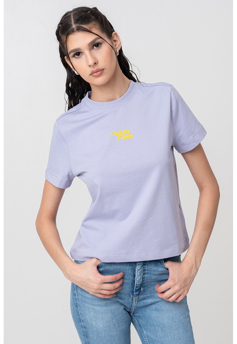 Tricou de bumbac cu logo - Galben sofran/Lila