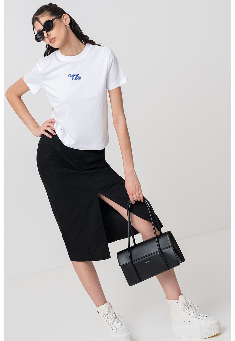 Tricou de bumbac cu logo - Albastru royal/Alb optic