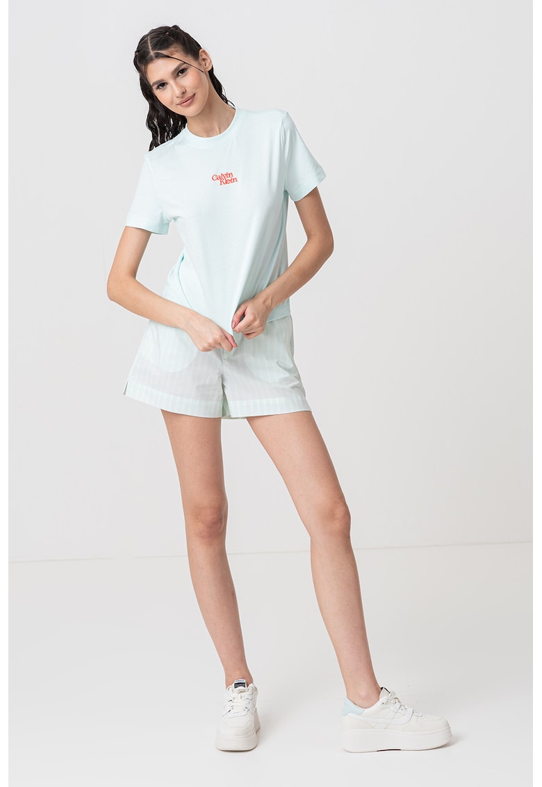 Tricou de bumbac cu logo - Coral/Verde menta