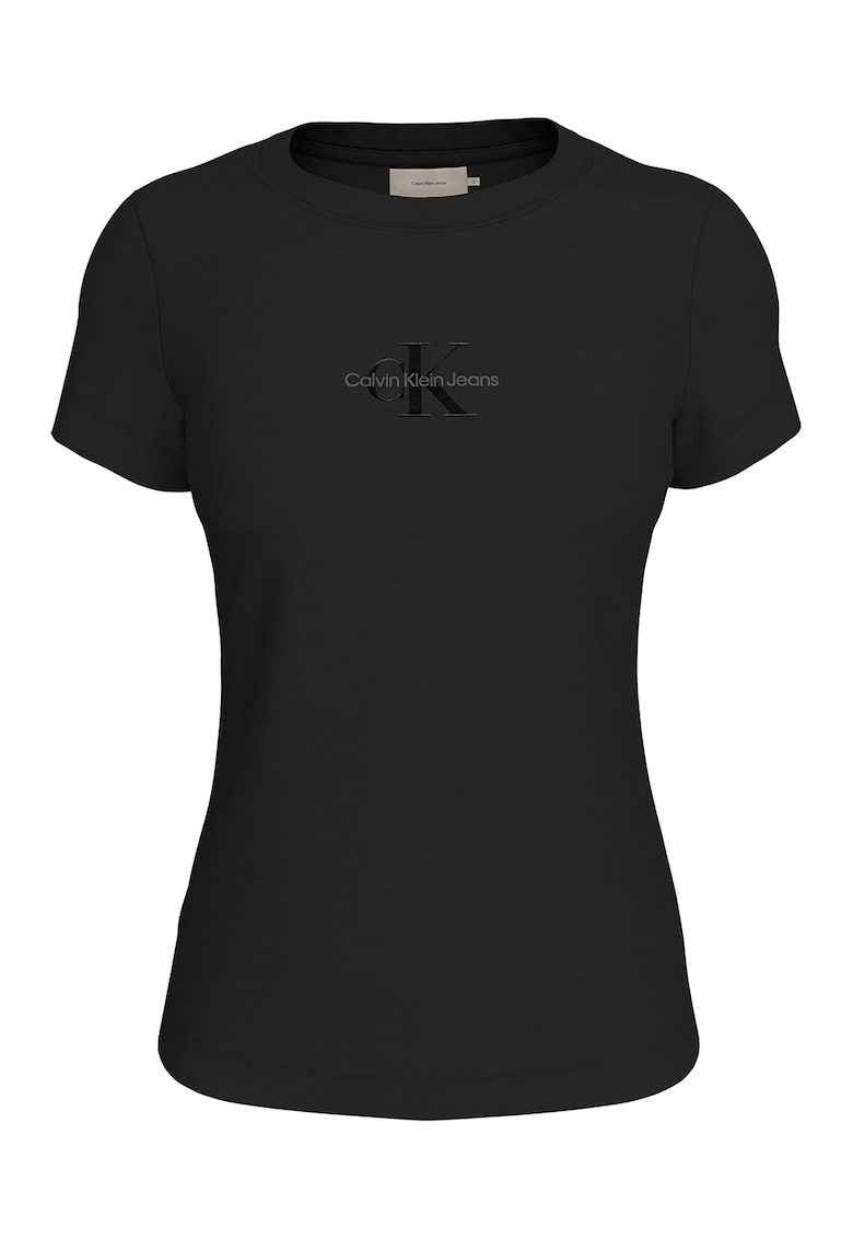 Calvin Klein Jeans Tricou de bumbac cu decolteu la baza gatului - Negru