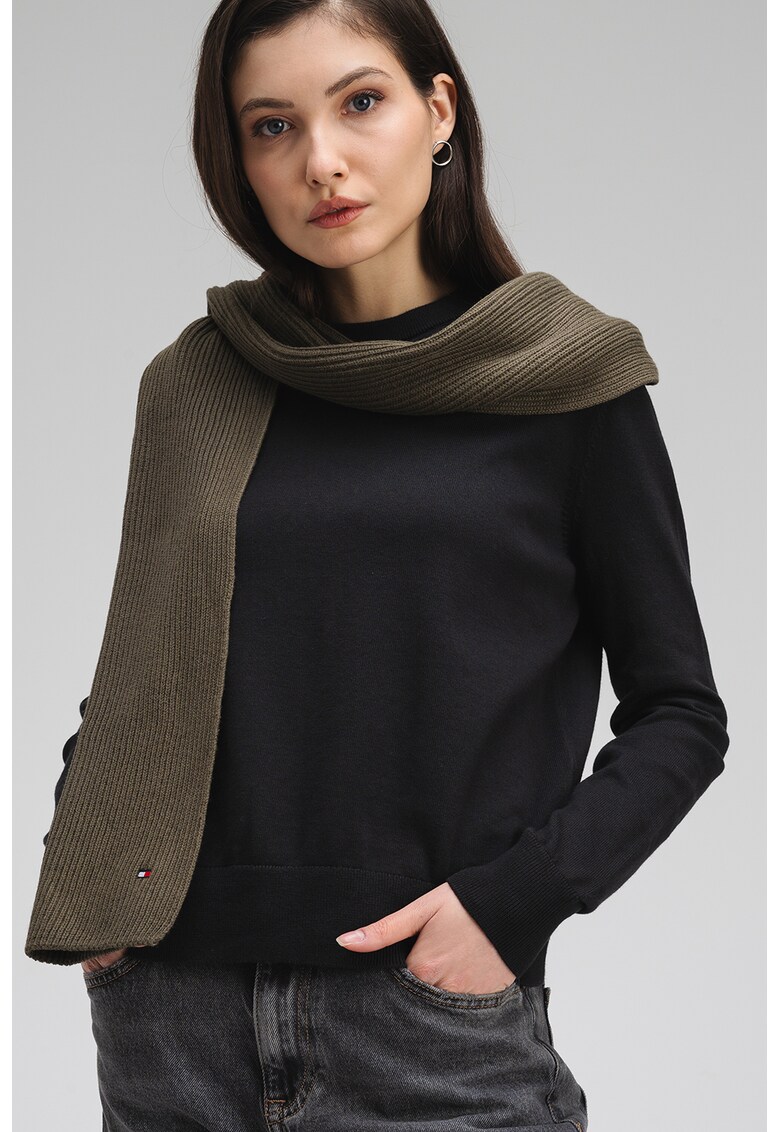 Pulover din bumbac organic cu decolteu la baza gatului - Negru