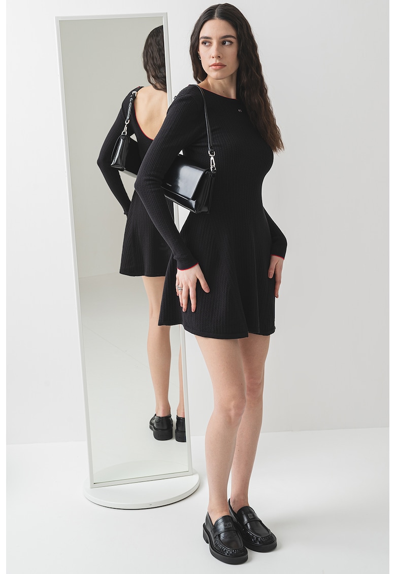 Rochie striata din amestec de bumbac cu maneci lungi