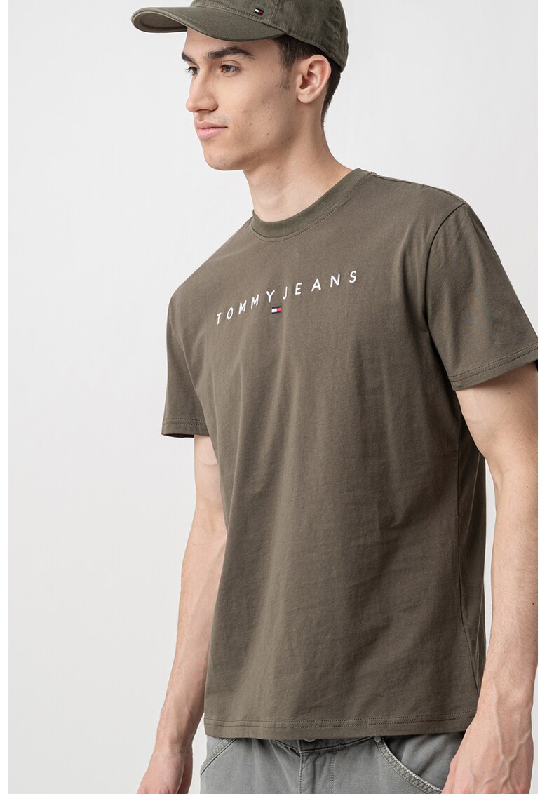 Tricou din bumbac cu logo brodat - Kaki pal/Alb optic